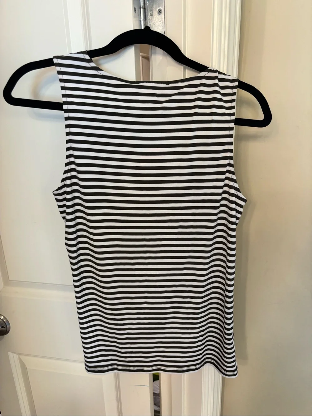 Michael Kors green & White Striped Sleeveless Drape Neck Tank with Ring Detail
